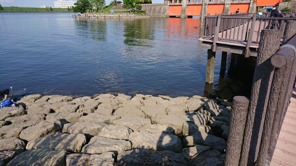 旧岩淵水門の桟橋出口周辺のゴロタ場