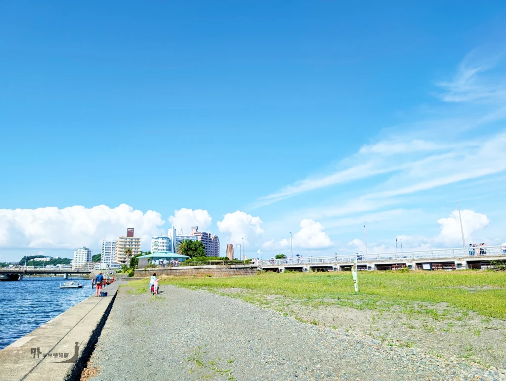 境川の江の島大橋側釣り場付近の芝生（上流方向）