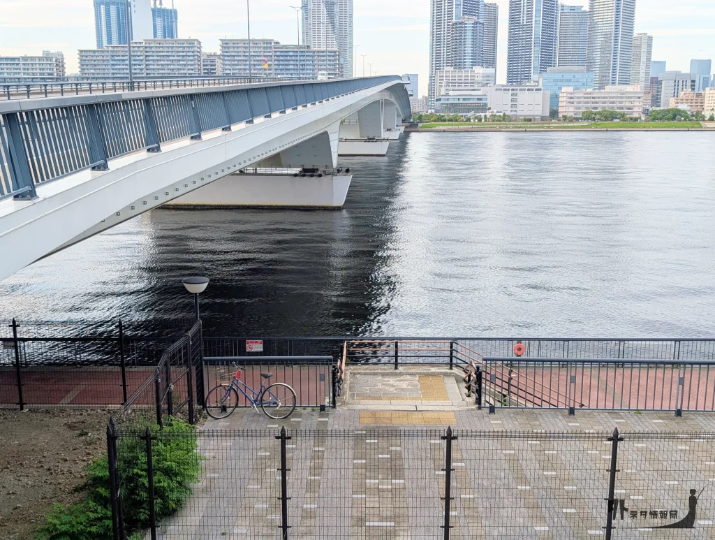 豊洲大橋横からの豊洲ぐるり公園の釣り場