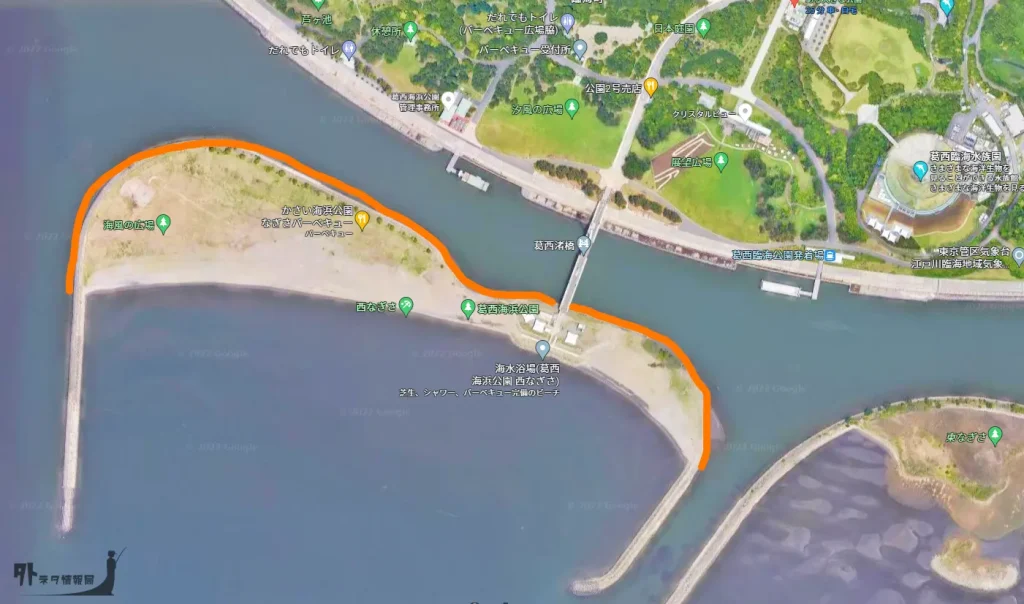 葛西臨海公園の釣り可能エリアMAP（葛西海浜公園内）